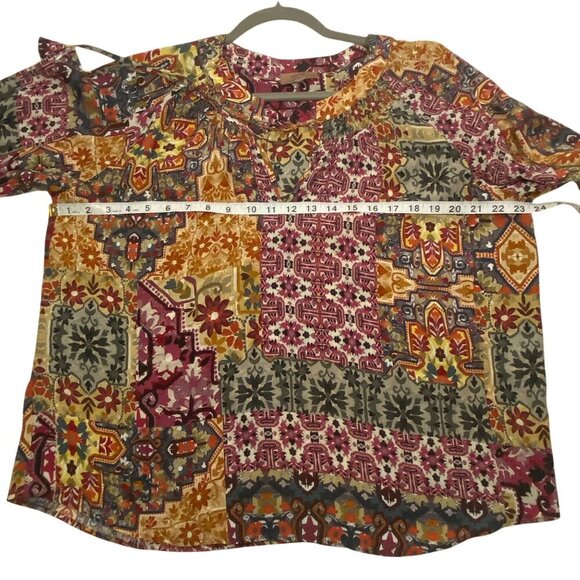 Kachel X Anthropologie Ambrosia Peasant Blouse keyhole tassel tie women’s M - Picture 9 of 11